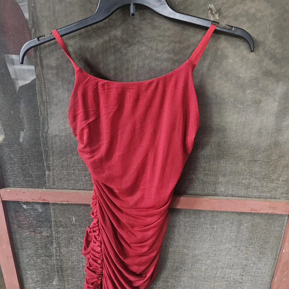 Chic Scarlet Ruched Mini Dress - Picture 1 of 3